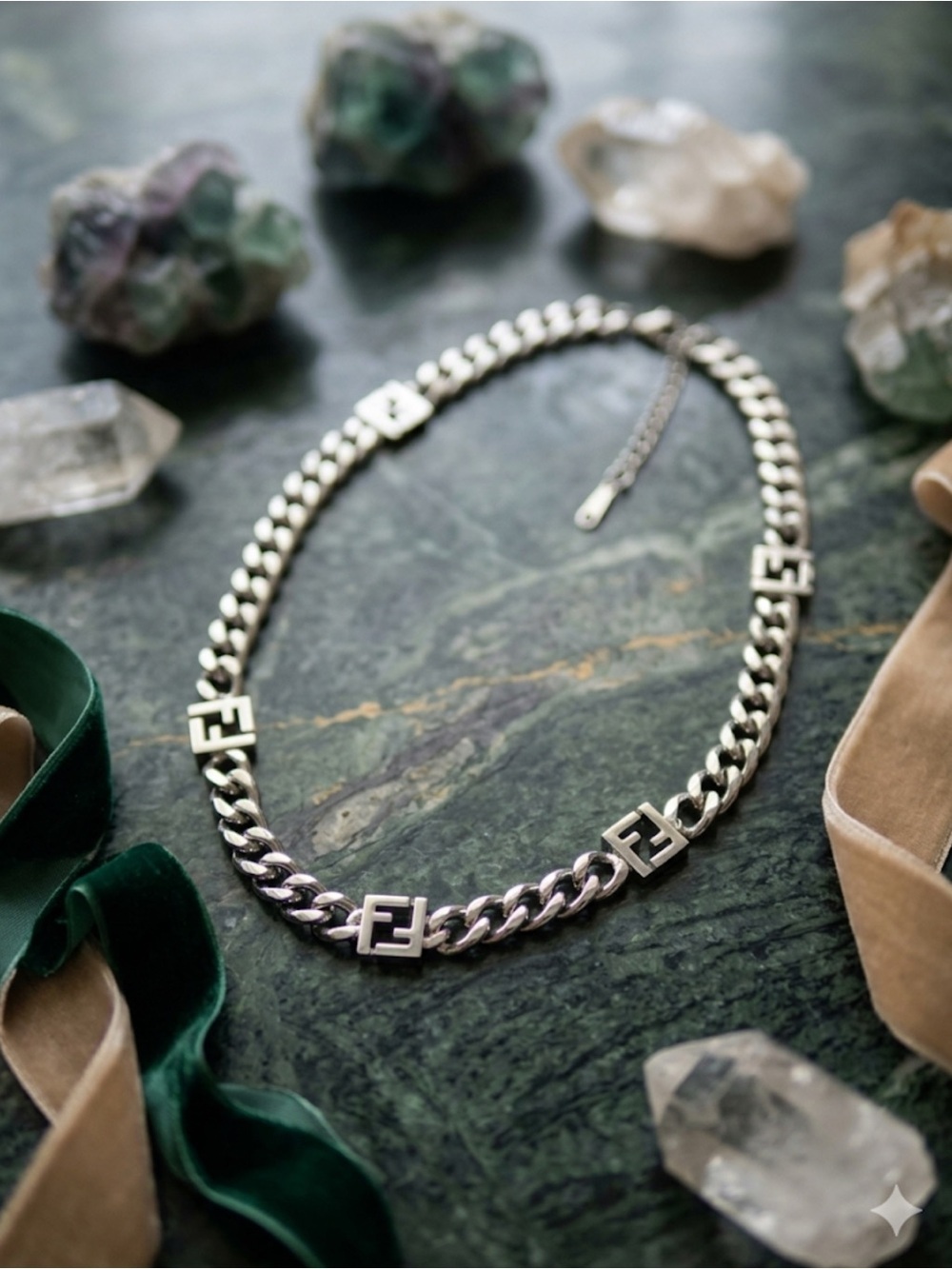 Silver Double-F Curb Link Necklace